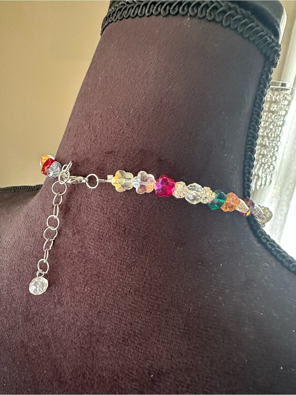 Hand Crafted Multicolor Crystal Beaded Necklace with Iridescent Teardrop - Picture 7 of 7
